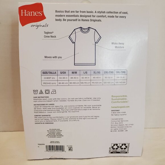 NWT Hanes Originals SZ XL (46-48) Men’s T-Shirts 3Pack, Moisture-Wicking Stretch - Picture 3 of 6